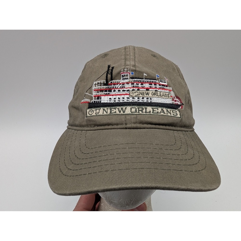Jacobson Hat New Orleans Riverboat Embroidered Baseball Cap Olive Green JHATS